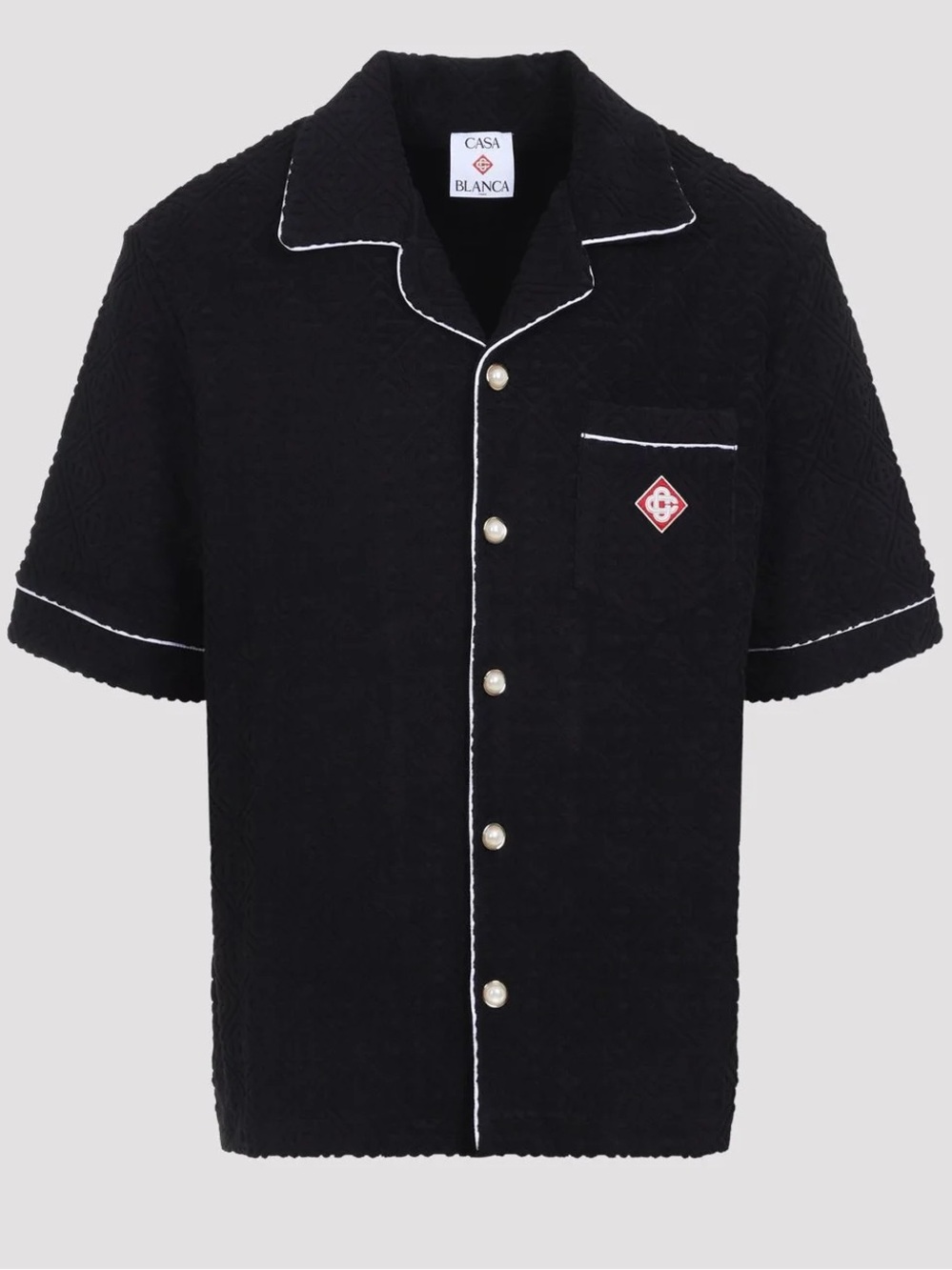 Casa Blanca Towelling monogram Button Down Short Sleeve Shirt sz XL